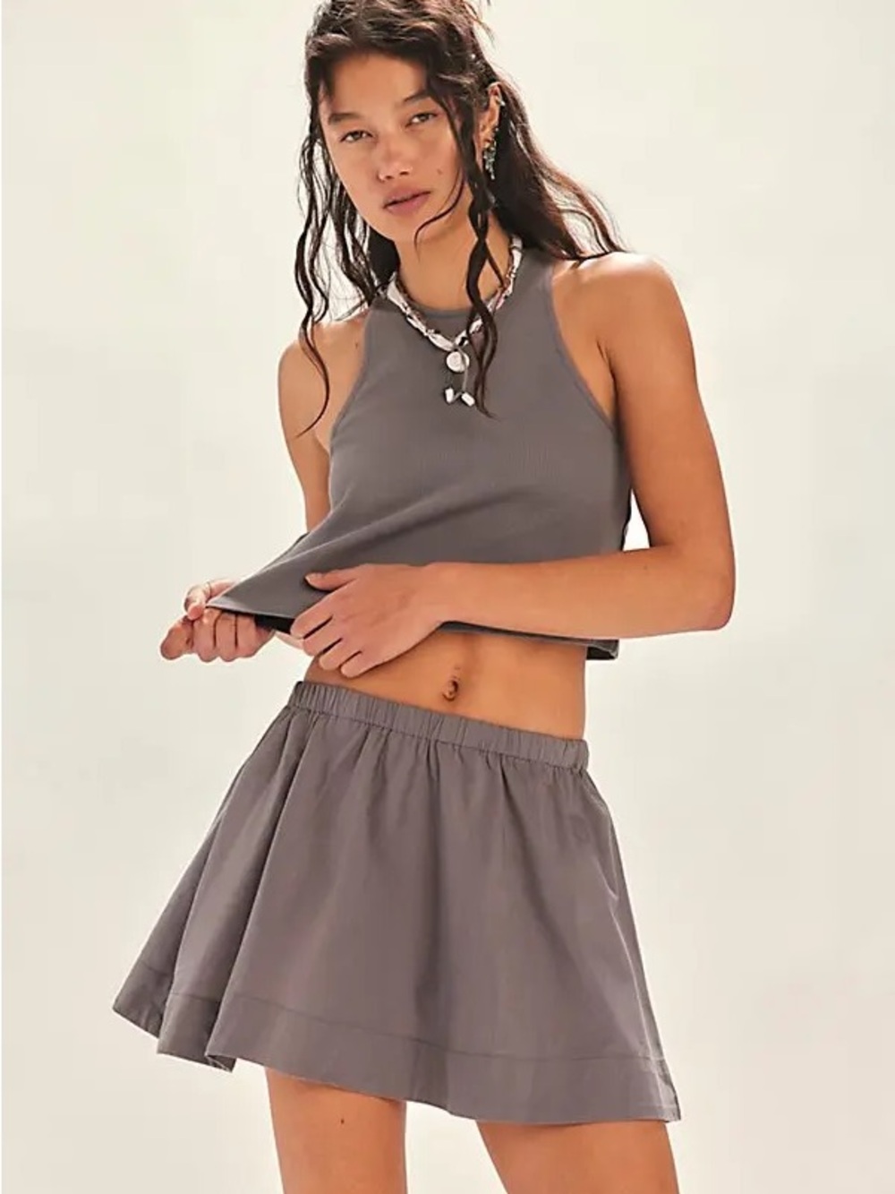 Free People Milani Grey Cropped Tank and Skirt Set